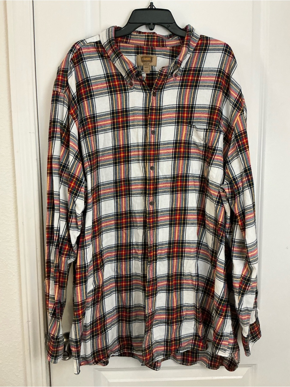 The Foundry Big & Tall Mens 4XLT Flannel Shirt White Red Yellow Plaid 4XL Tall